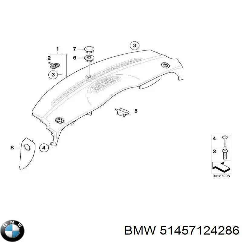 Панель салона передняя "торпедо", верхняя часть BMW 51457124286