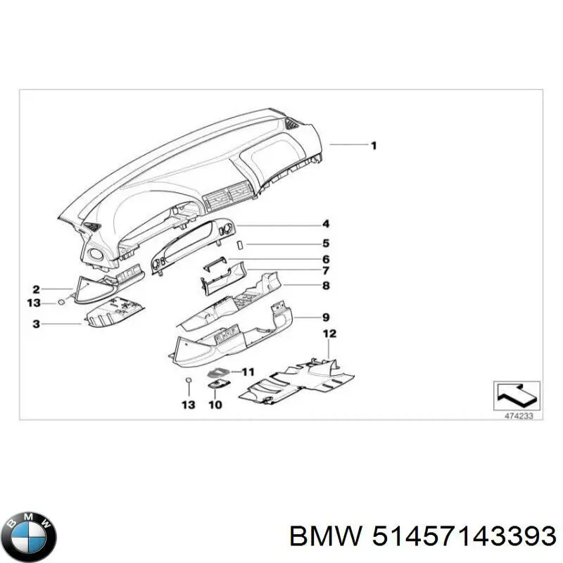 51457143393 BMW painel de salão dianteira do "painel de instrumentos"