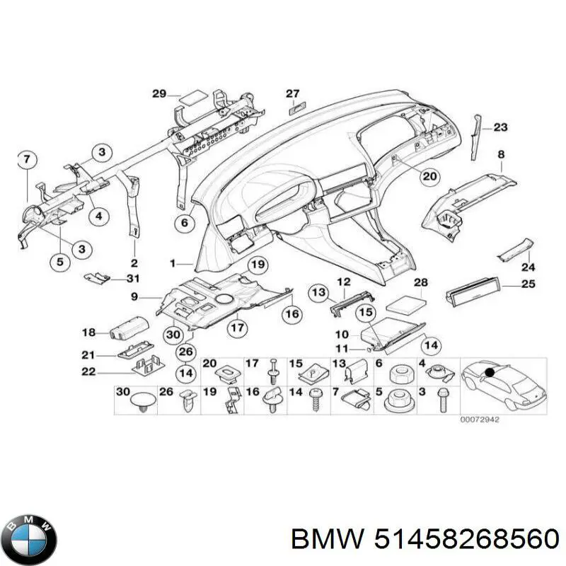 Закладная гайка под саморез на BMW 3 (E46) купить.