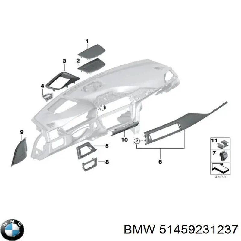 51459231237 BMW Молдинг (накладка) приборной панели "торпедо" правый