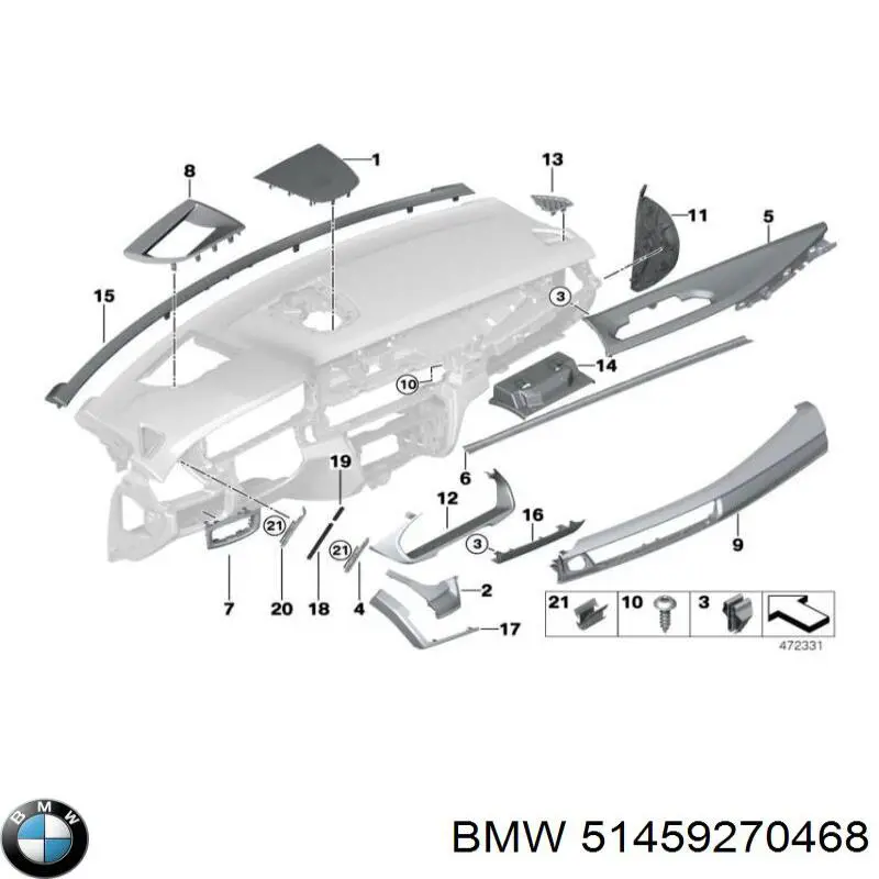 51459270468 BMW Молдинг (накладка) приборной панели "торпедо" правый