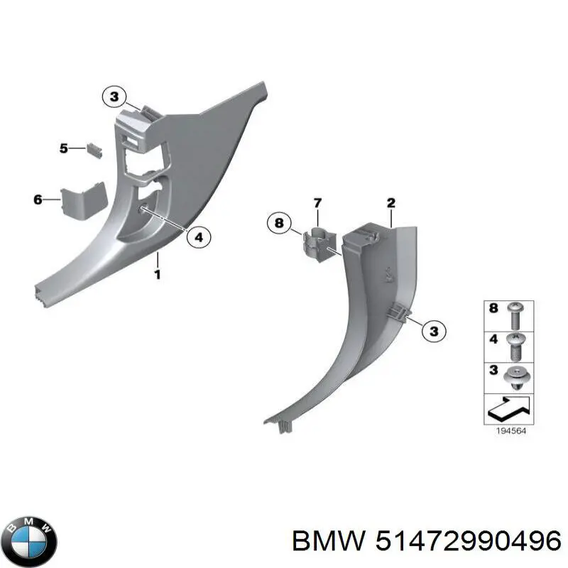 51472990496 BMW Обшивка стойки кузова внутренняя передняя правая