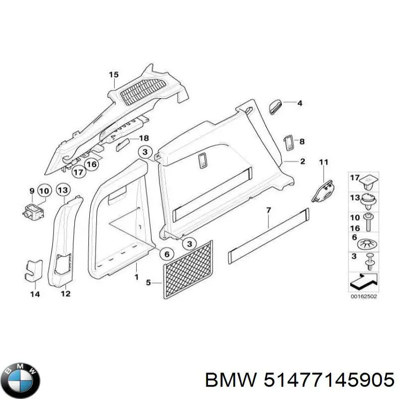 Облицовка багажного отсека левая BMW 51477145905 цена, от 11.43 USD