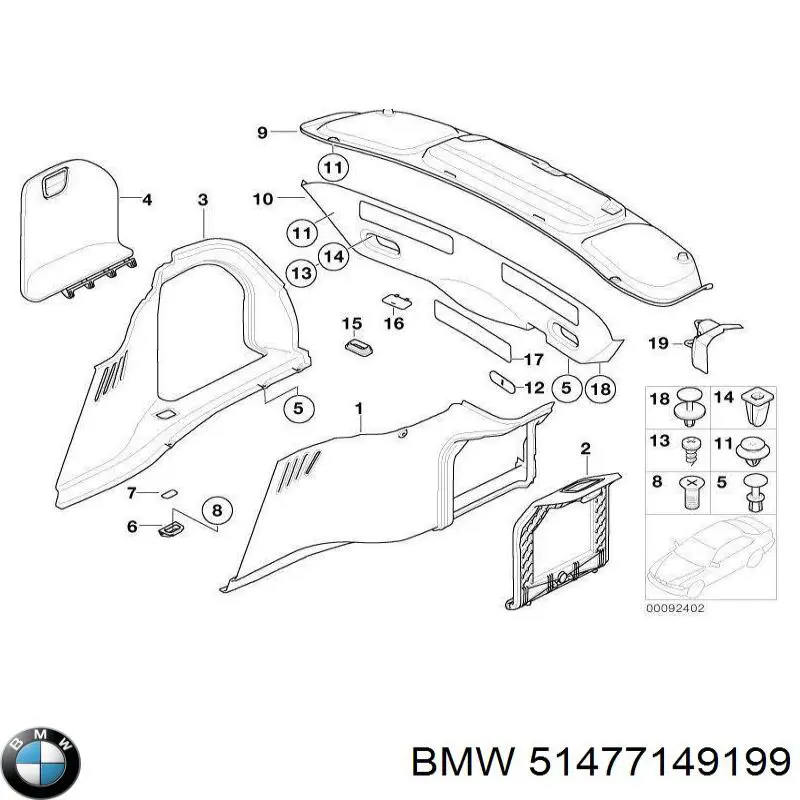 Cobrimento esquerdo da seção de bagagem para BMW 7 (E65, E66, E67)