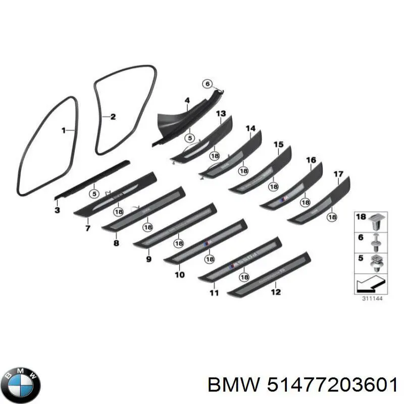 Placa sobreposta interna esquerda de acesso na porta para BMW 5 (F10)