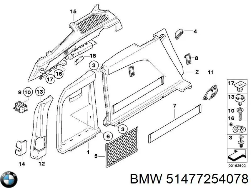 Облицовка багажного отсека правая 51477254078 BMW