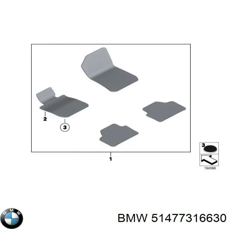 Коврики передние + задние, комплект BMW 51477316630
