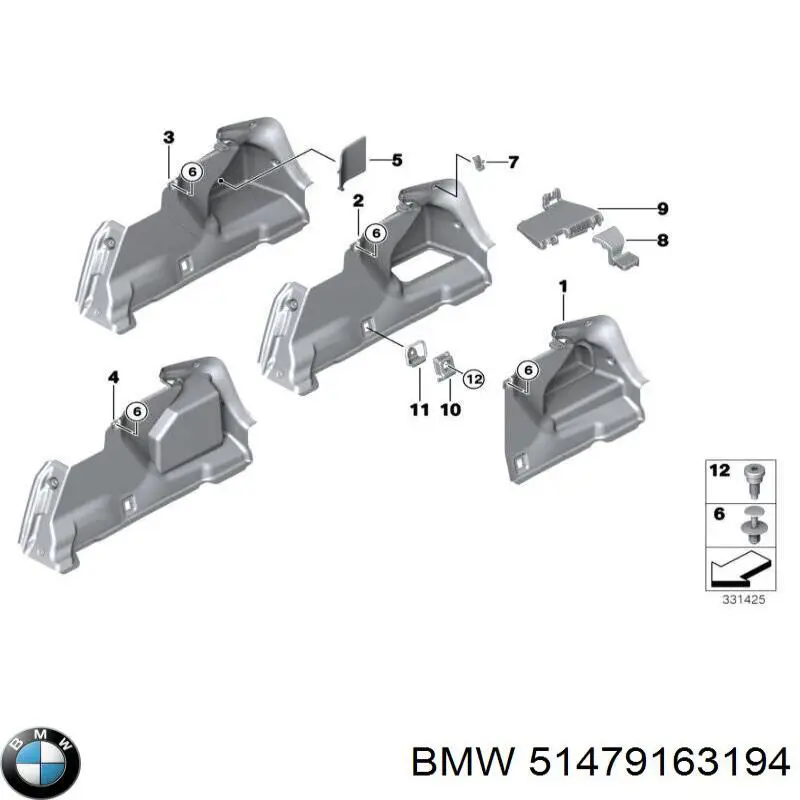 Облицовка багажного отсека правая BMW 51479163194 цена, от 6.35 USD