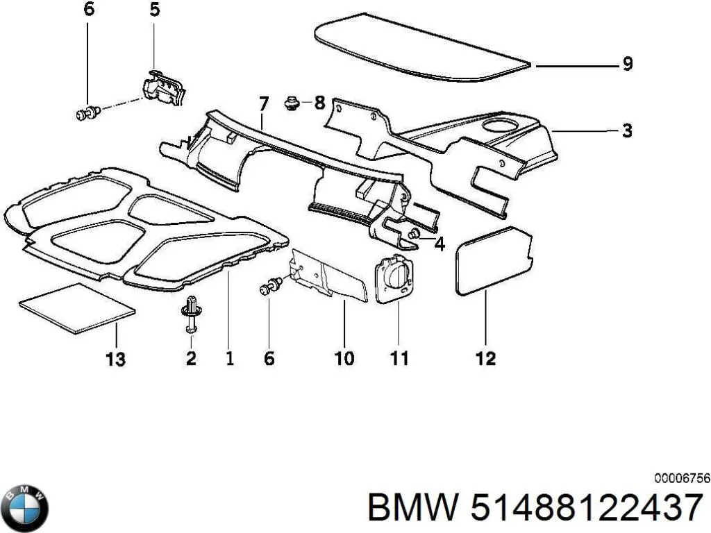 Пистон (клип) крепления решетки радиатора охлаждения BMW 51488122437