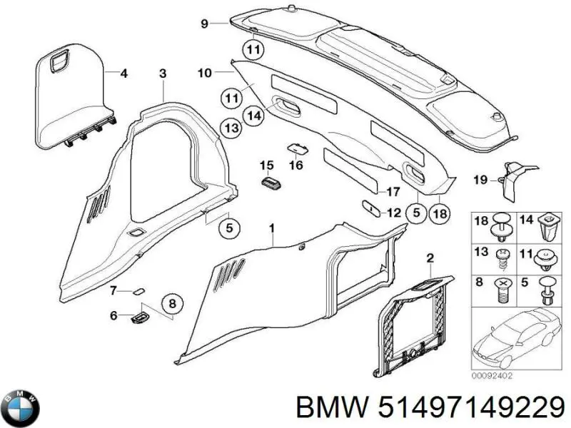 Revestimento (cobrimento) de tampa de porta-malas (de 3ª/5ª porta traseira) para BMW 7 (E65, E66, E67)