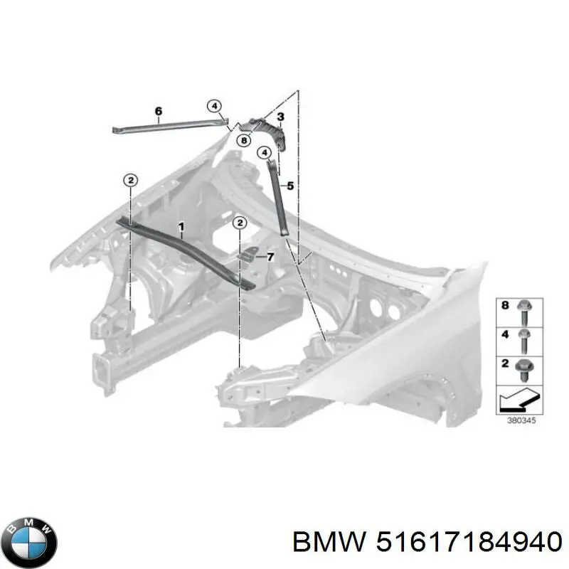 51617184940 BMW barra separadora direita das vigas dianteiras de suspensão