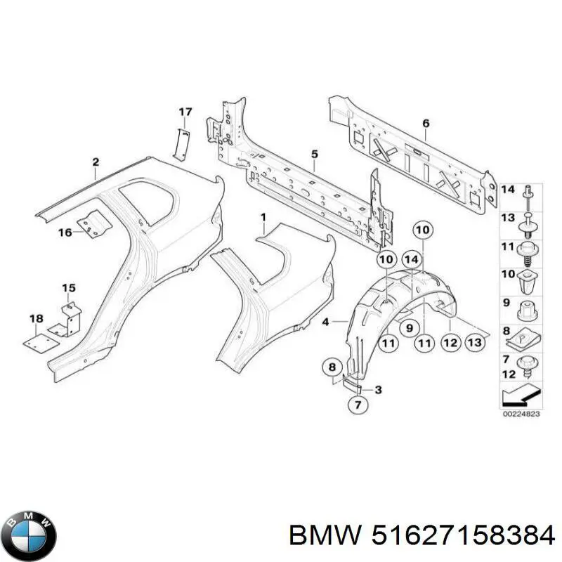 Щиток брудозахисний заднього крила, передній правий 51627158384 BMW