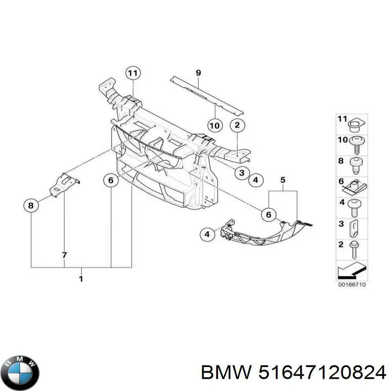 51647120824 BMW consola (adaptador de fixação da luz dianteira direita)