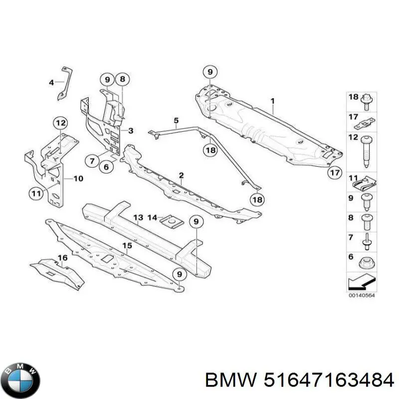 51647163484 BMW suporte direito do radiador (painel de montagem de fixação das luzes)