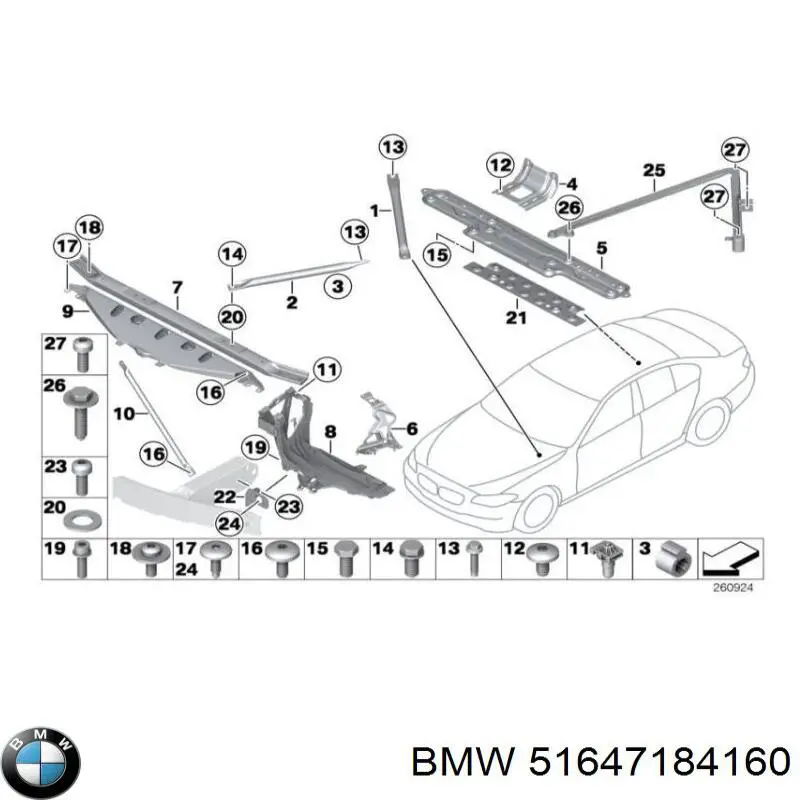 51647184160 BMW consola do pára-choque dianteiro direito