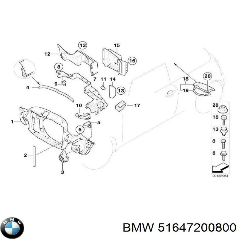 51647200800 BMW suporte do radiador montado (painel de montagem de fixação das luzes)