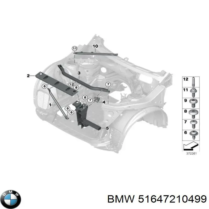 Soporte de radiador izquierdo (panel de montaje para foco) 51647210499 BMW