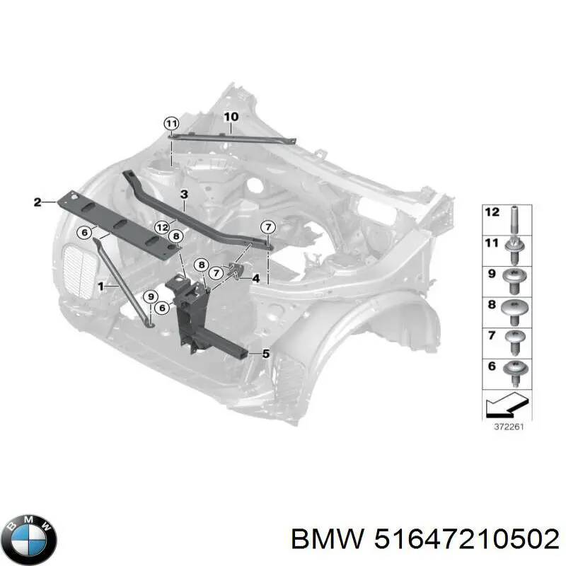 Кронштейн суппорта радиатора верхний BMW 51647210502