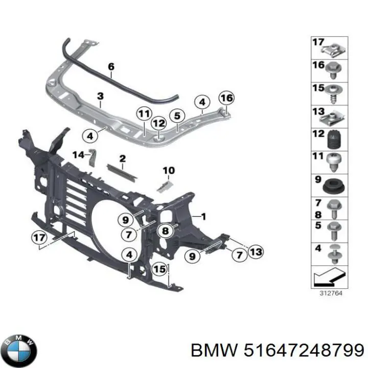 51647248799 BMW suporte do radiador montado (painel de montagem de fixação das luzes)