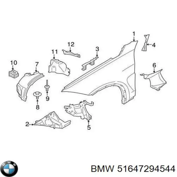 Кронштейн крепления крыла переднего правого передний BMW 51647294544