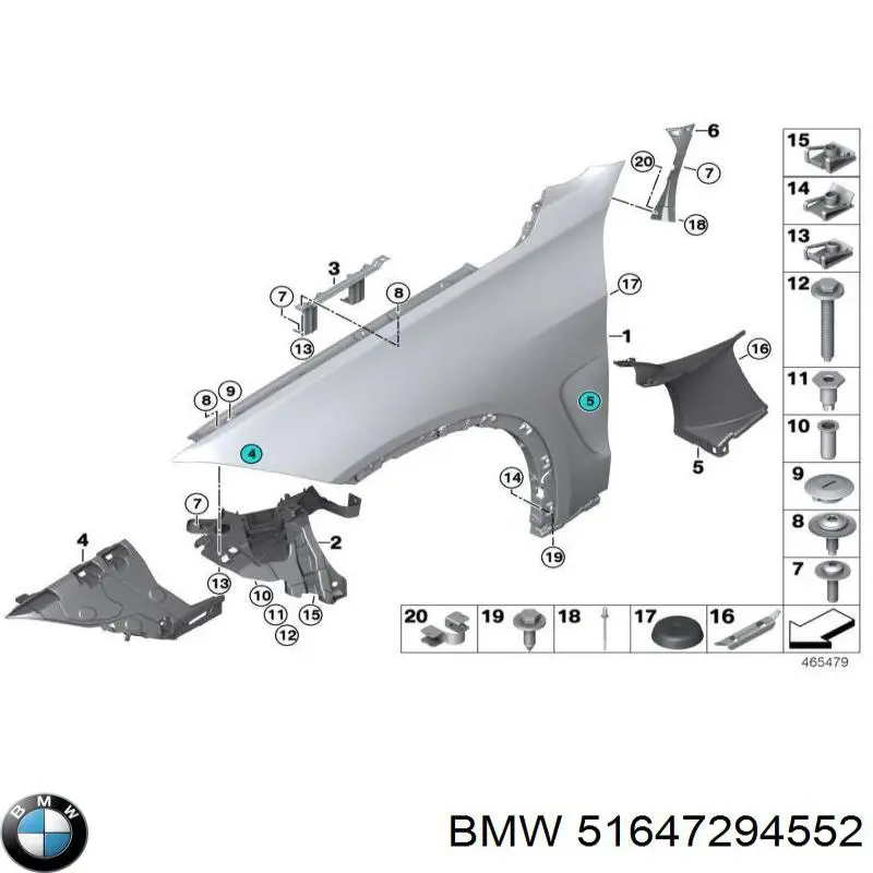 Кронштейн крепления крыла  переднего правого верхний BMW 51647294552