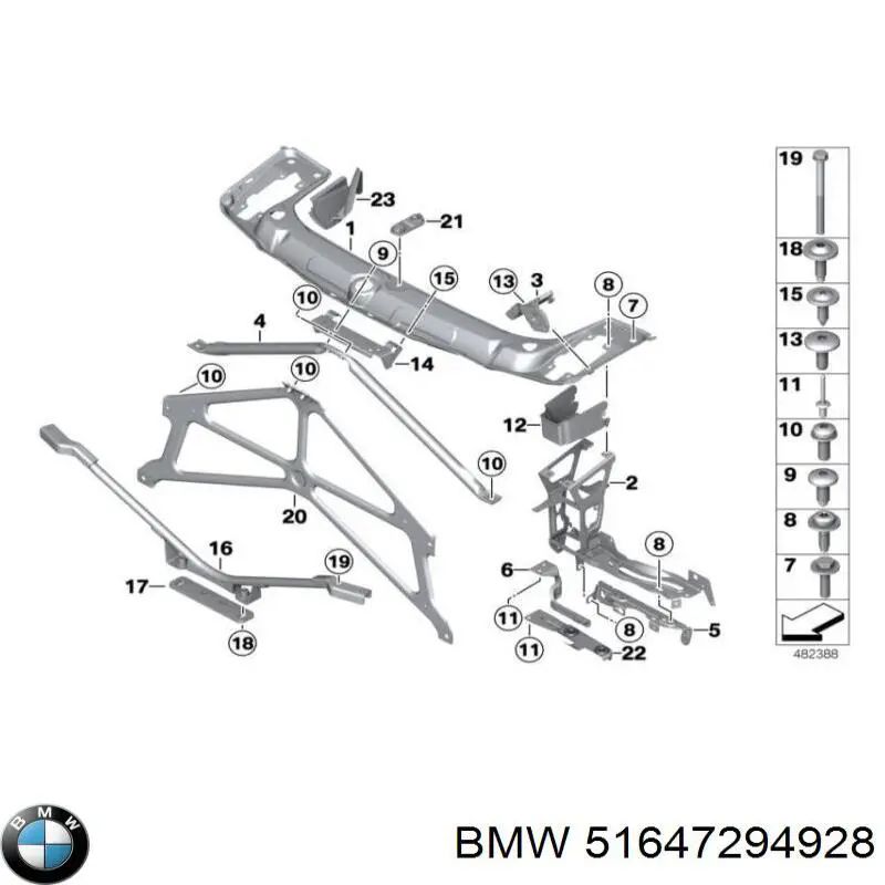 51647294928 BMW suporte superior do radiador (painel de montagem de fixação das luzes)