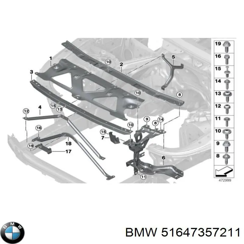 51647357211 BMW suporte inferior do radiador (painel de montagem de fixação das luzes)