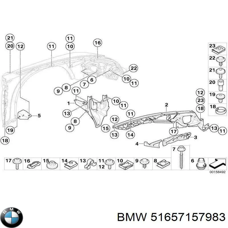 Кронштейн крепления крыла переднего левого задний BMW 51657157983