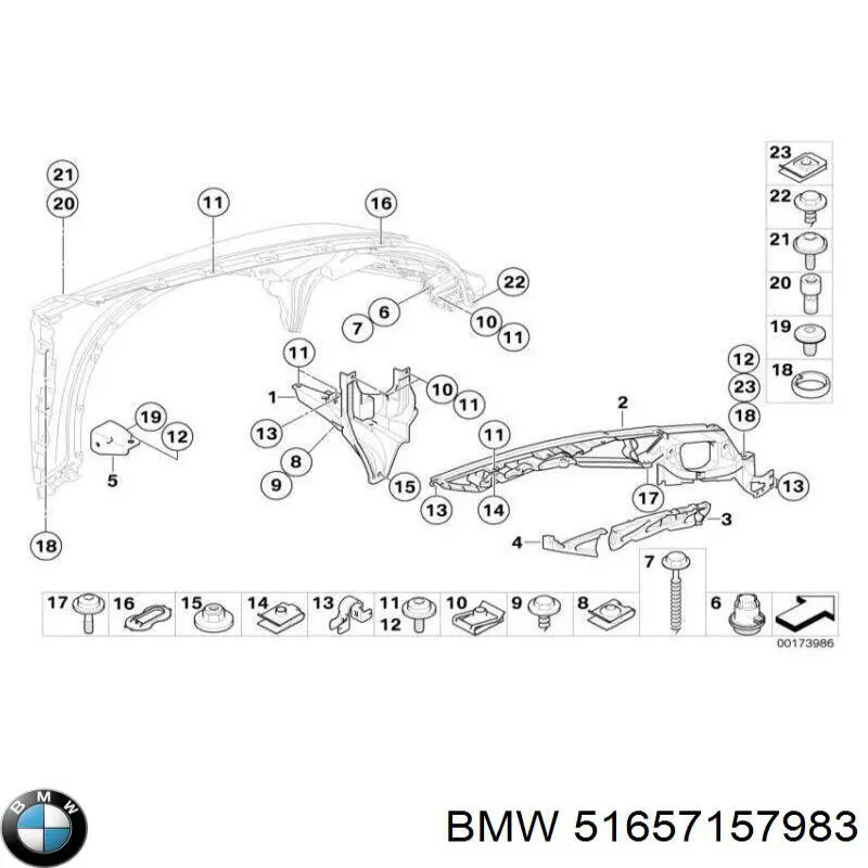 Кронштейн кріплення крила переднього лівого, задній 51657157983 BMW