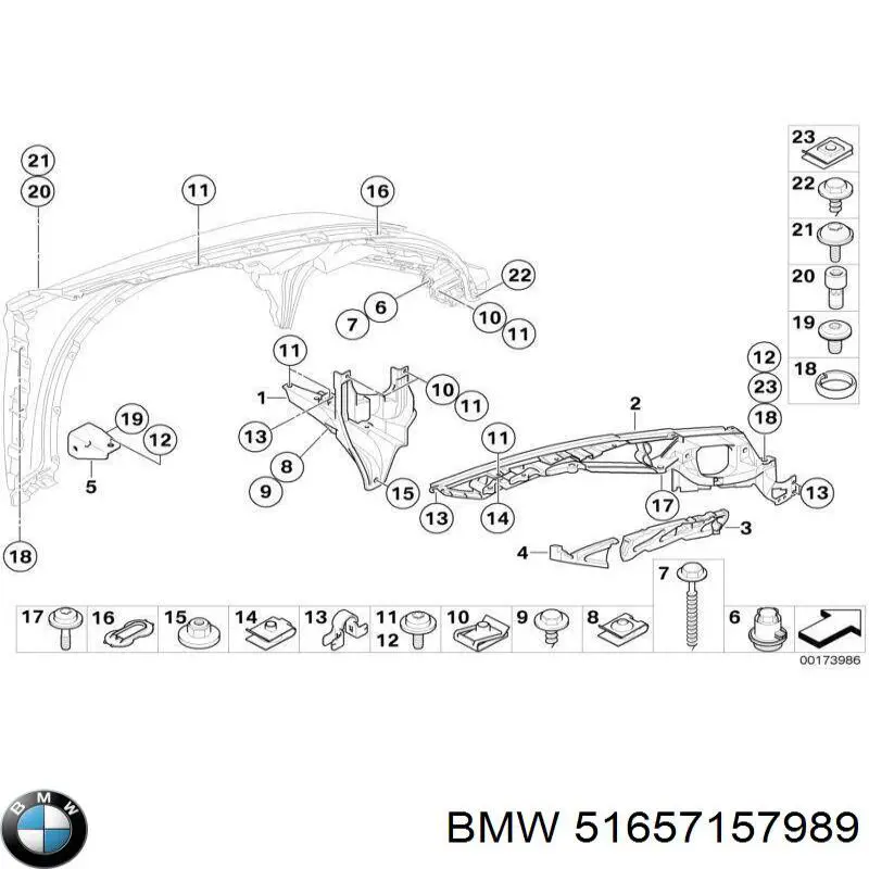 Кронштейн крепления крыла  переднего левого верхний BMW 51657157989