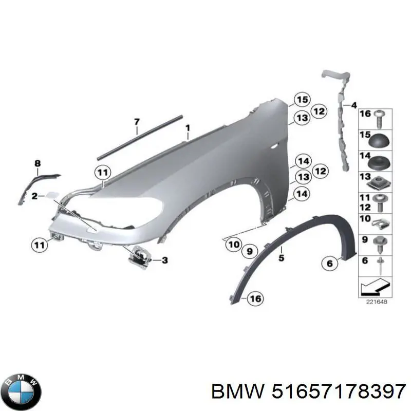 Крыло переднее левое BMW 51657178397 цена, от 229.46 USD