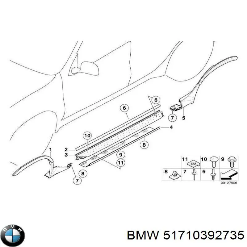 Накладка (молдинг) порога наружная левая 8403077 BMW