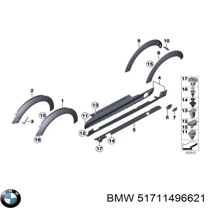 51711496621 BMW cápsula (prendedor de fixação de placas sobrepostas do acesso)