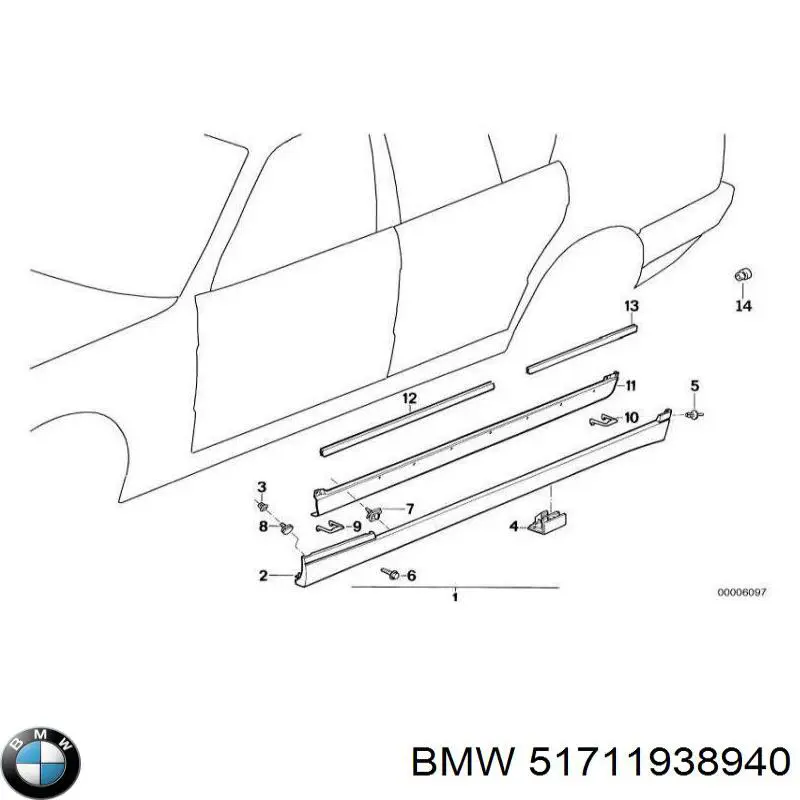 Пистон (клип) крепления подкрылка переднего крыла BMW 51711938940