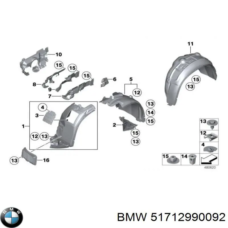 Подкрылок крыла переднего правый передний 51712990092 BMW