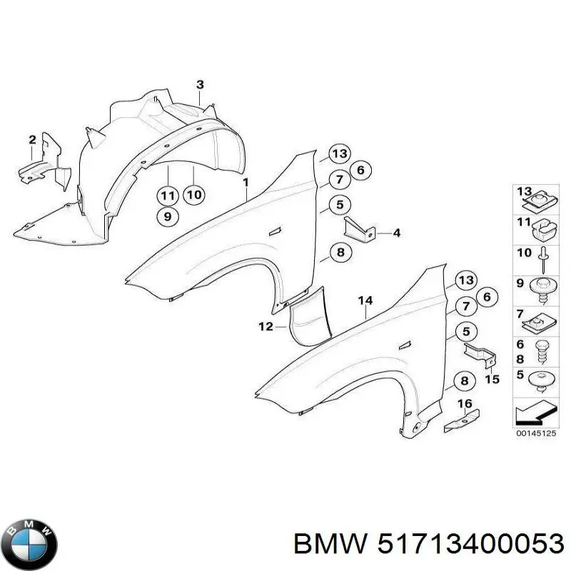 51713400053 BMW guarda-barras esquerdo do pára-lama dianteiro