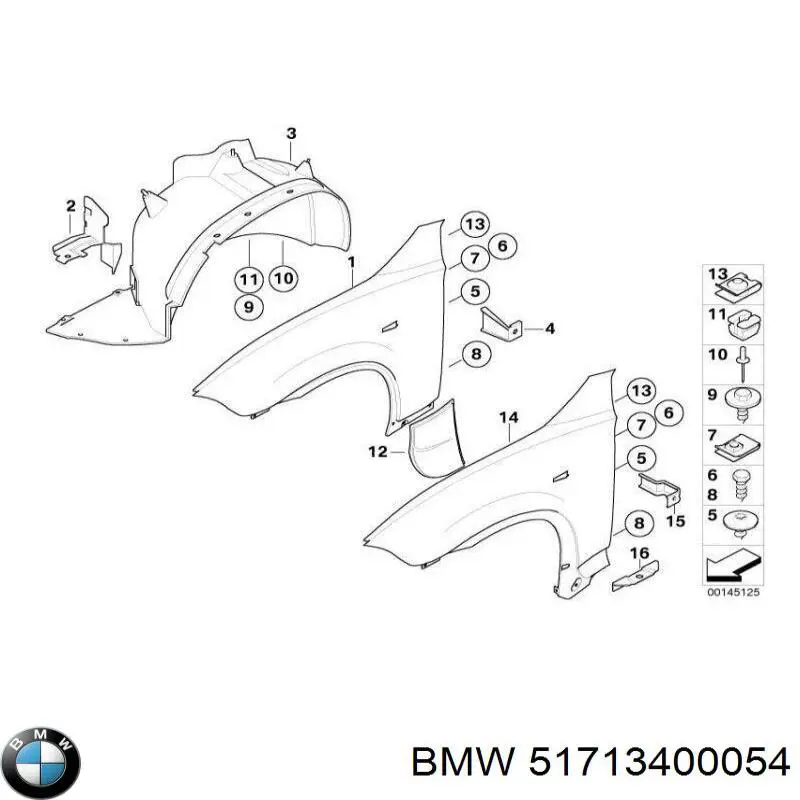 51713400054 BMW guarda-barras direito do pára-lama dianteiro