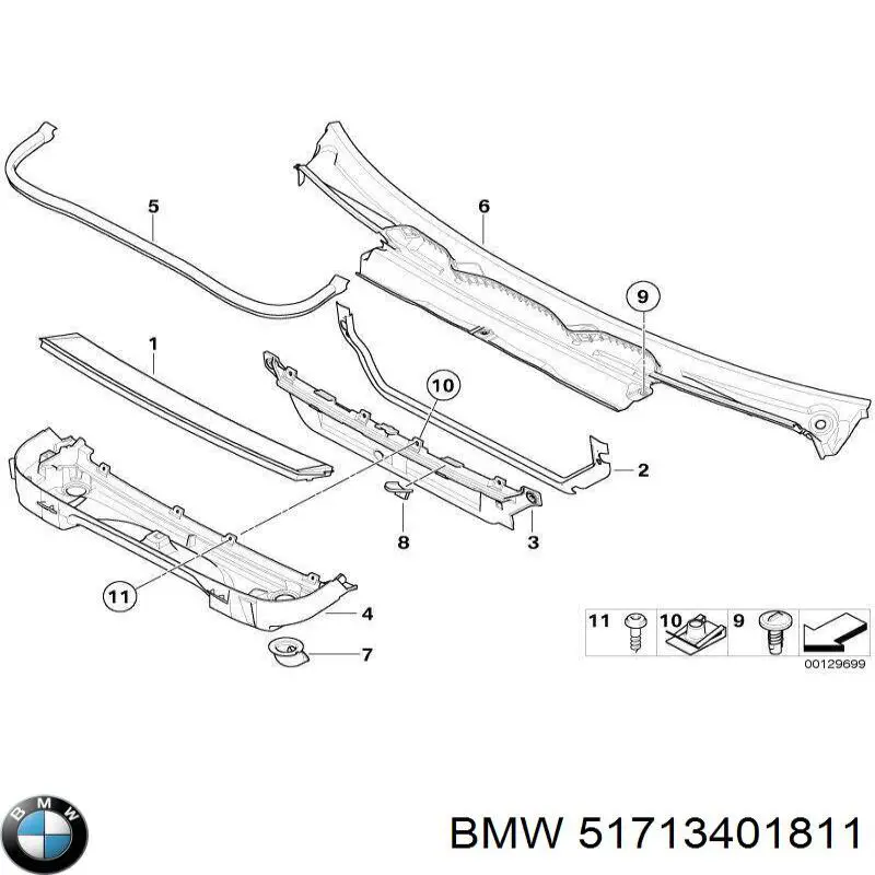 51713401811 BMW Rejilla de limpiaparabrisas original y equivalente