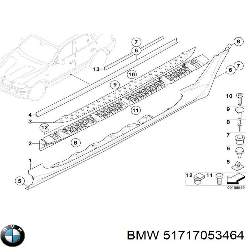 Купить 51717053464 BMW Клипса крепления накладок порогов