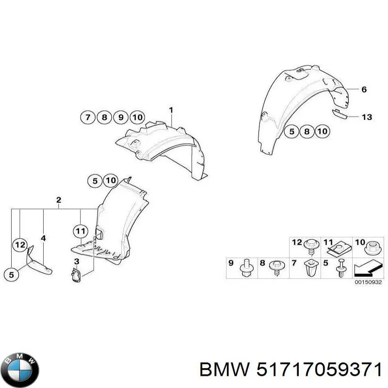 Подкрылок крыла переднего левый задний 51717059371 BMW