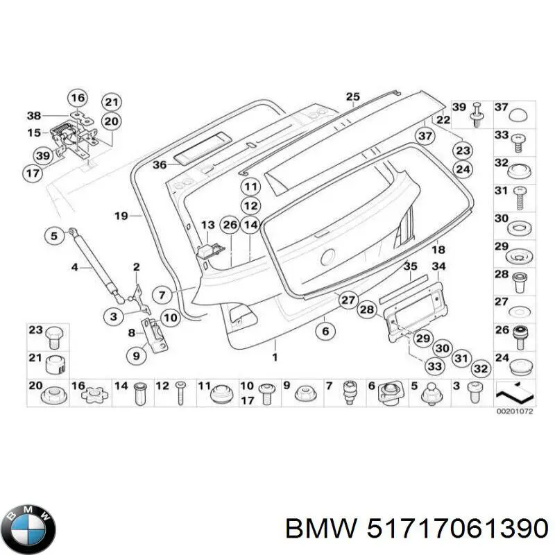 51717061390 BMW Прокладка заднего стекла