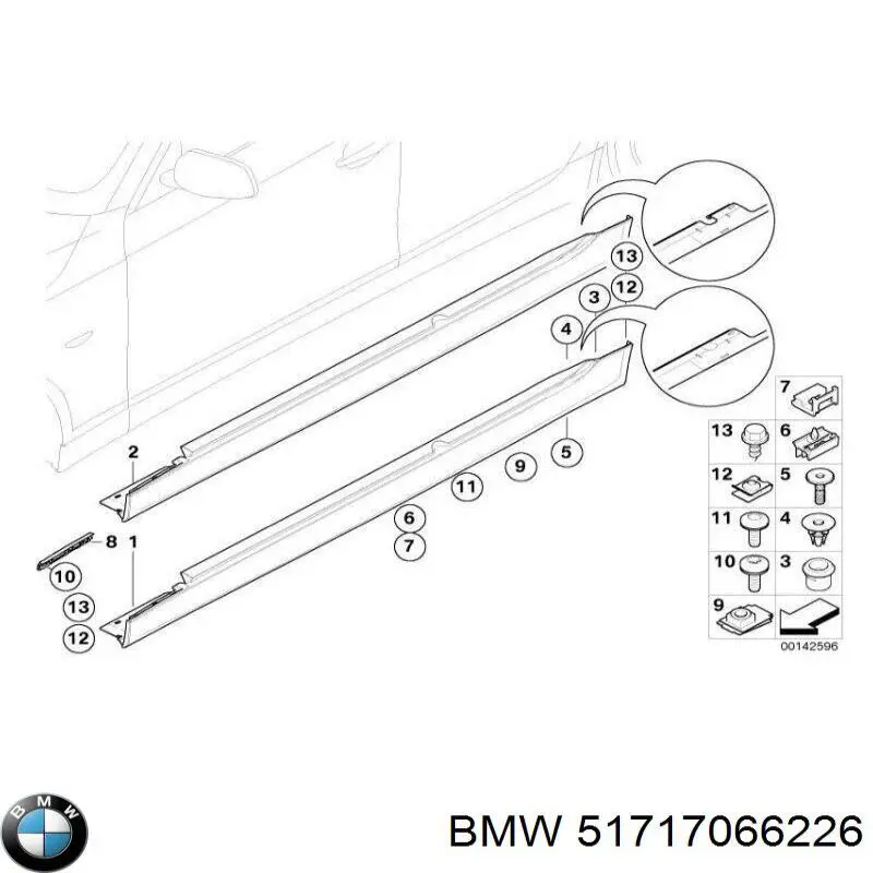 Clip, Tubuladura de sujeción, alféizar de la puerta 51717066226 BMW