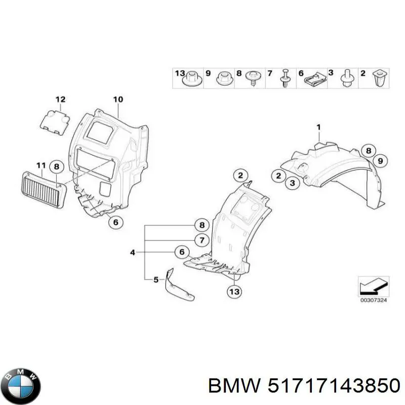 Alcapão do forro do pára-choque dianteiro direito para BMW 3 (E90)