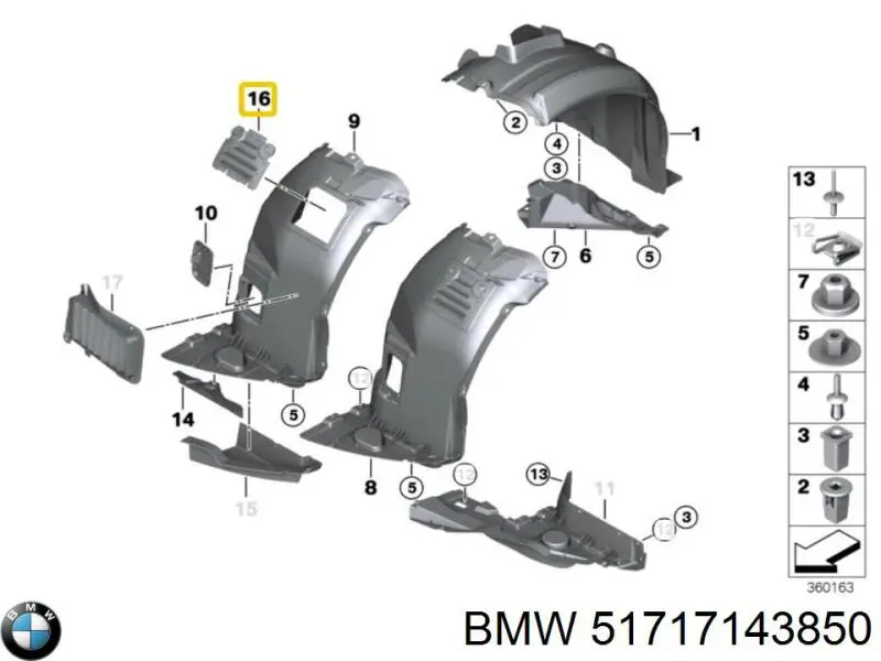 Лючок подкрылка переднего правого BMW 51717143850 цена, от 4.37 USD