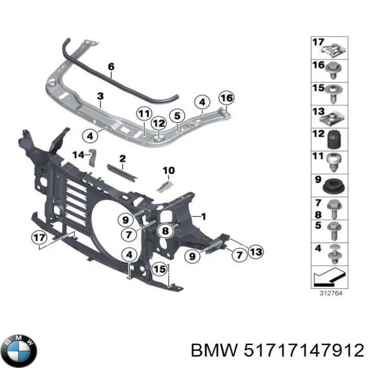 51717147912 BMW suporte do radiador montado (painel de montagem de fixação das luzes)