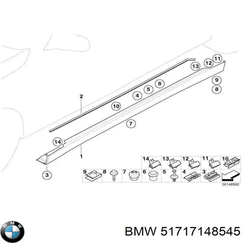 Накладка (молдинг) порога наружная левая на BMW 7 (E65, E66, E67) купить.