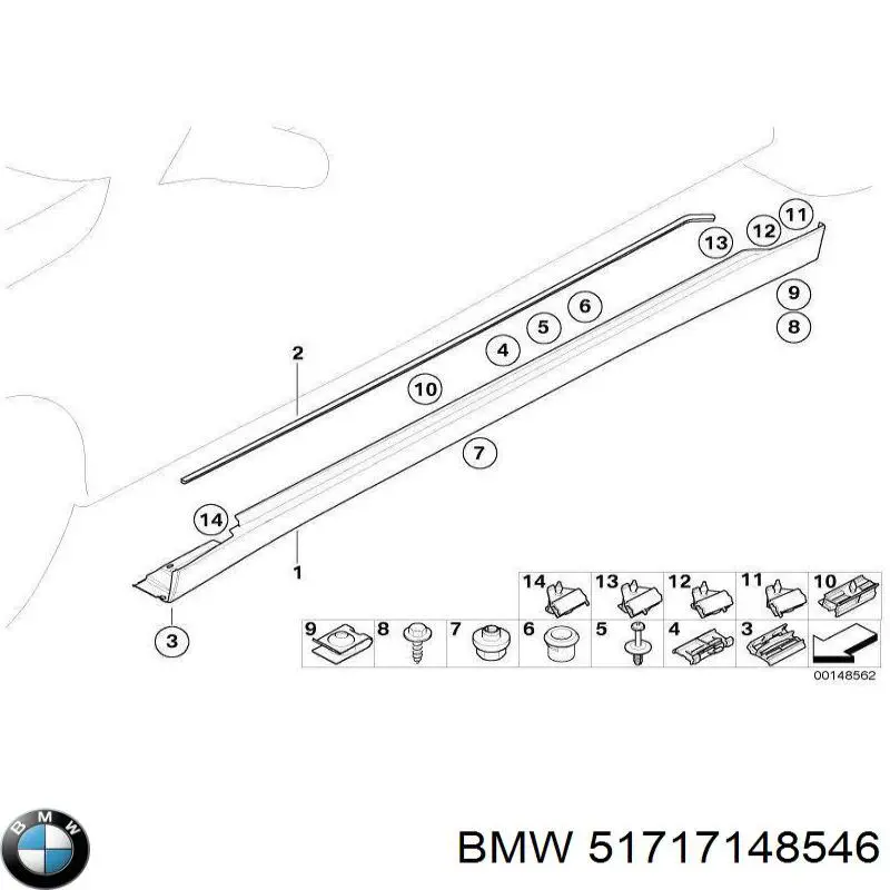 Накладка (молдинг) порога наружная правая на BMW 7 (E65, E66, E67) купить.