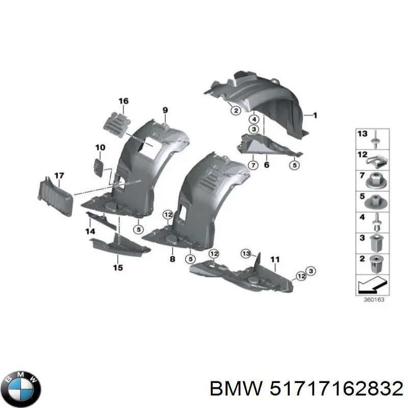 51717162832 BMW подкрылок крыла переднего правый передний