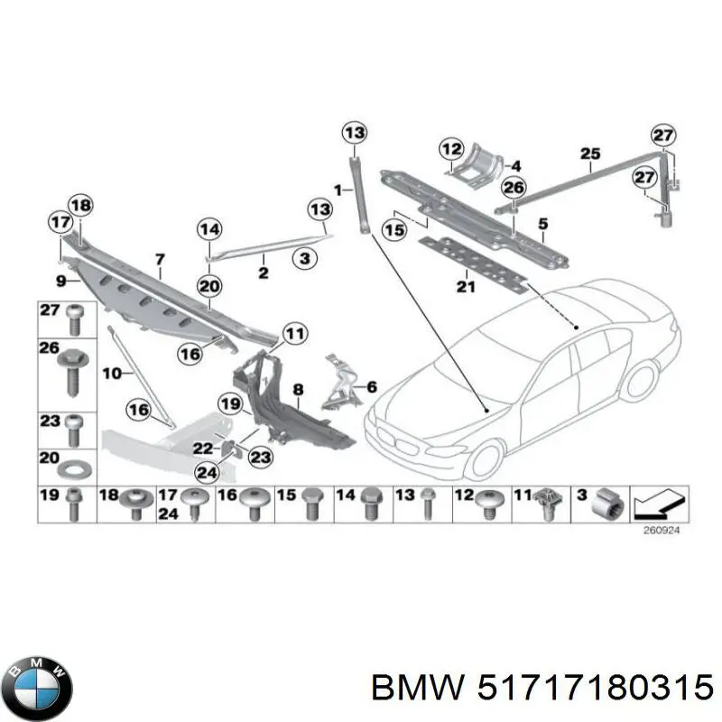 Barra separadora esquerda das vigas dianteiras de suspensão para BMW 7 (F01, F02, F03, F04)