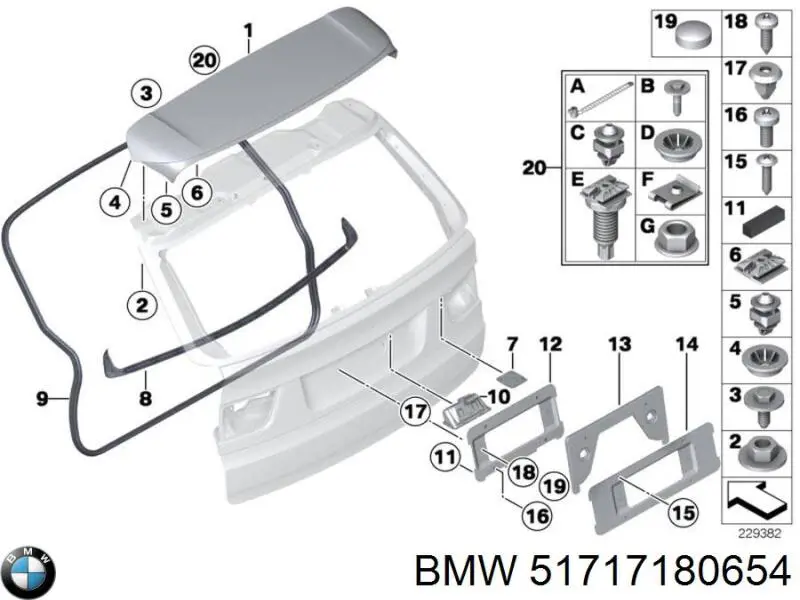 51717180654 BMW moldura de vidro traseiro